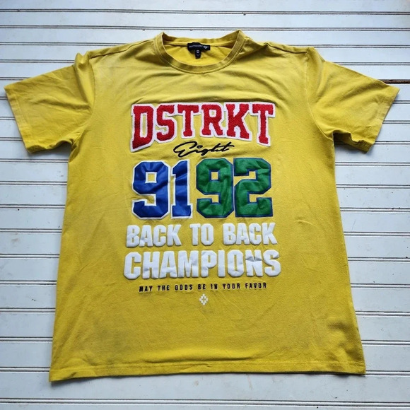 Eight District Mens Yellow T-Shirt Stretch 9192 Back To Back Champions 2XL - Picture 1 of 8